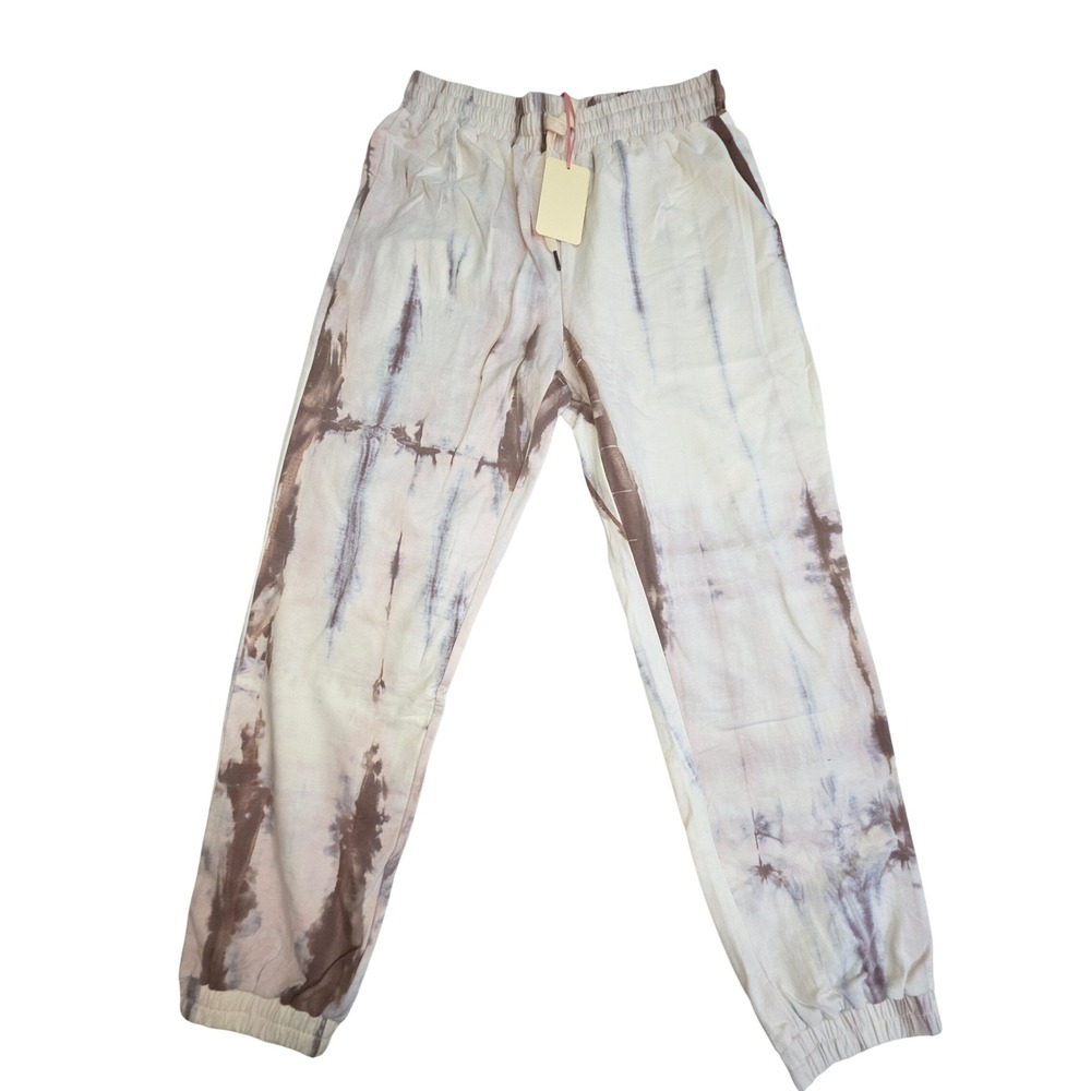 Entro Womens Tie Dye Jogger Pants Brown Cream Elastic Waist P14947 NEW Large